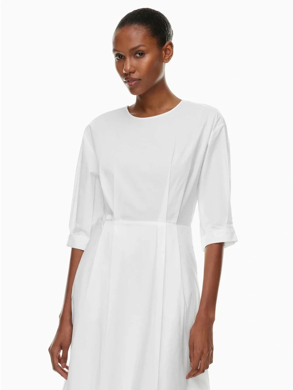 Aritzia Babaton Brighton Poplin White Midi Dress with 3/4 Sleeves XS Fit & Flare - Picture 2 of 15